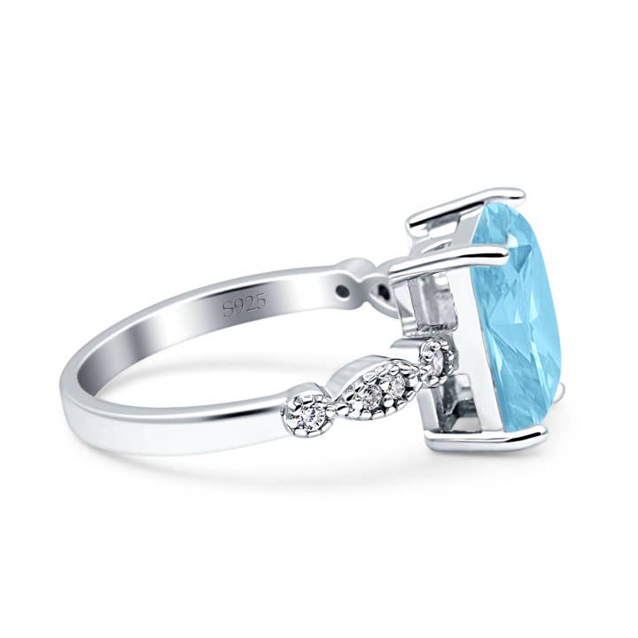 Vintage Emerald Cut Simulated Aquamarine CZ Engagement Ring for wholesale on Faire1
