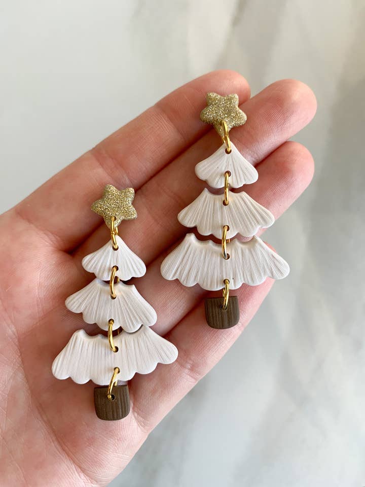 Three Tiered Christmas Trees/Polymer Clay Earrings/Holiday for wholesale by Shumaker Clay