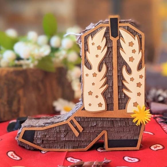 Cowboy Boot Mini Piñata Gift Box - Brown for wholesale by Lula Flora Designs Inc.