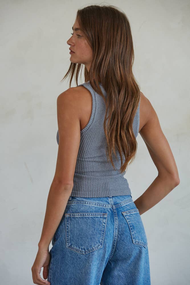 By Together - Vendita all'ingrosso Canotta - Donna - S1233N | Canotta a Coste in Nylon e Spandex Senza Cuciture con Scollo a V2