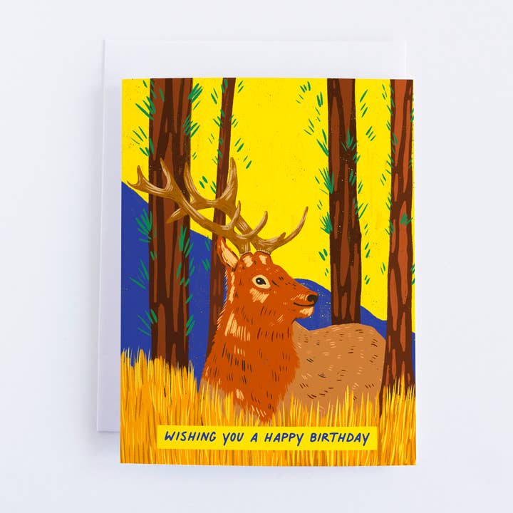 Mountain Elk Happy Birthday Greeting Card for wholesale by Heirloom Design Co.