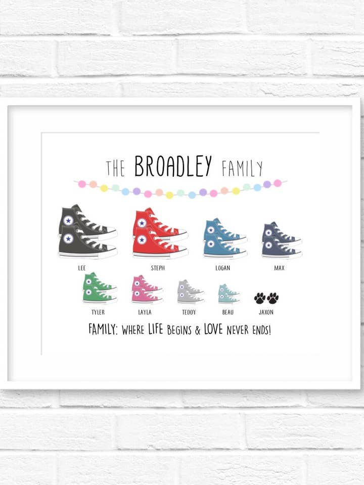 Personalised Family Trainers Print for wholesale by Mermaid Marys
