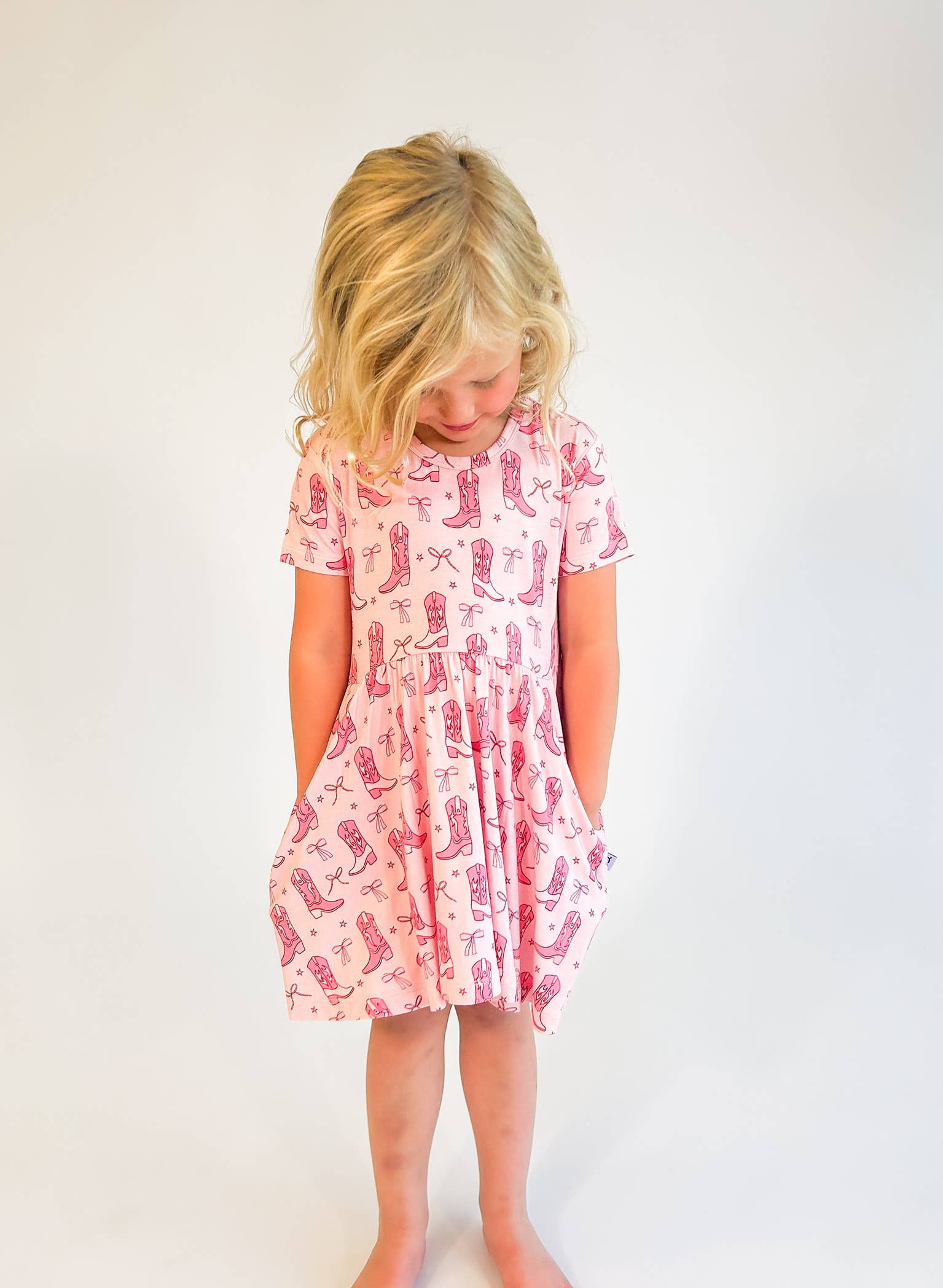 Goosies - Wholesale Dress - Kids - Cowgirl Boots & Bows - SS Pocket Dress (Discontinued)1