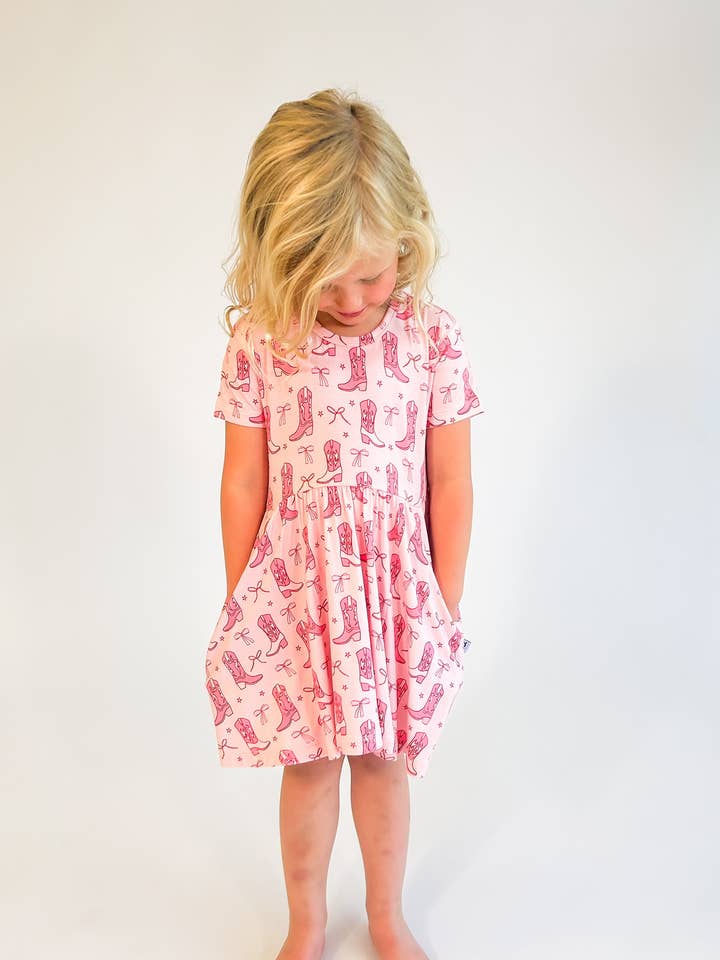 Goosies - Wholesale Dress - Kids - Cowgirl Boots & Bows - SS Pocket Dress (Discontinued)1