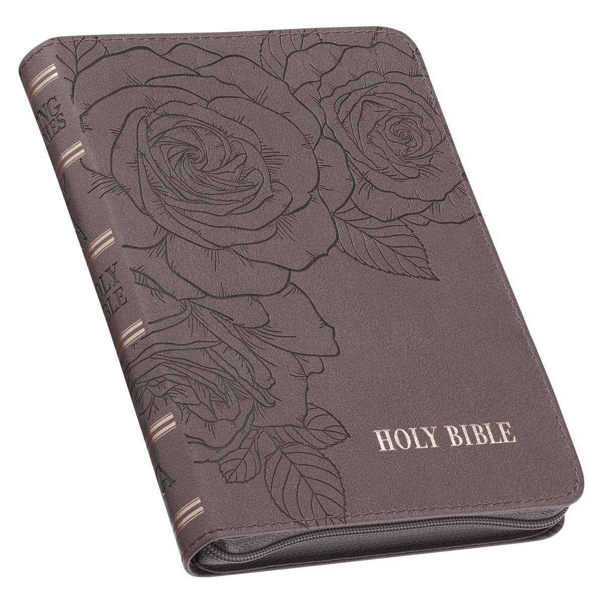 Christian Art Gifts - Wholesale Religion Book - KJV Bible Compact LP Faux Leather, Gray w/zipper1