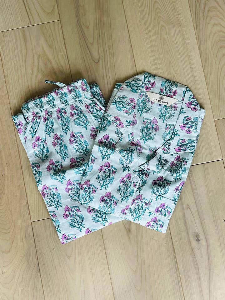 AMRANIS - Wholesale Sleepwear Set - Women's - Hand Block Printed Long PJ Set2
