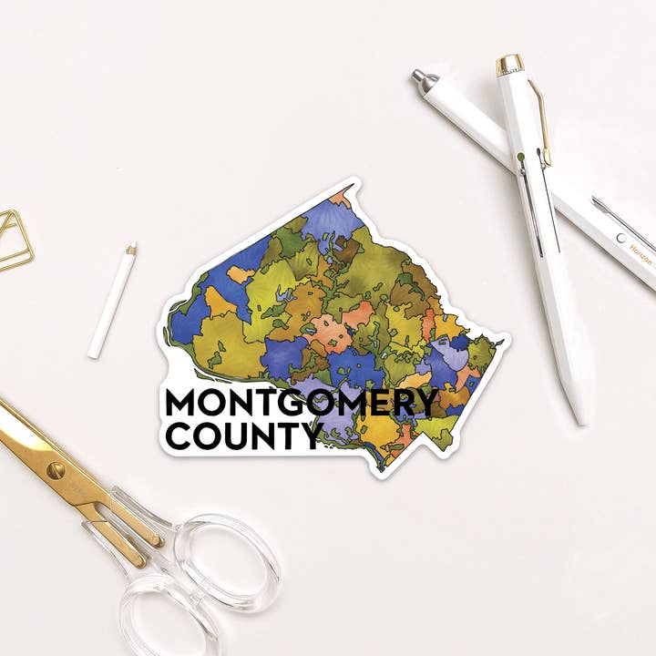 Montgomery County Neighborhoods Sticker for wholesale by Terratorie Maps + Goods