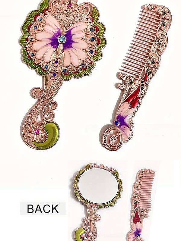 ( Q025 ) PEACOCK PATTERN MAKEUP MIRROR AND COMB SET for wholesale by Jewelry Max
