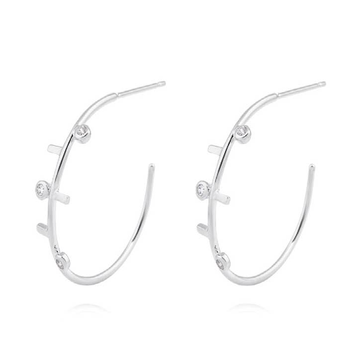 Pendientes largos/aro circonita - aro 23mm - plata para venta al por mayor de Buganto