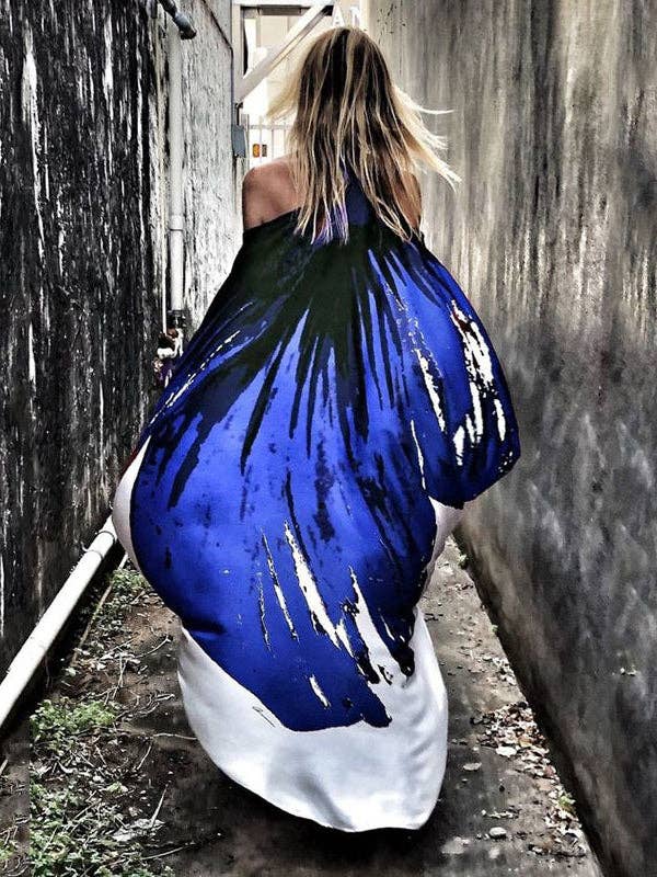 StyleGalX – wholesale Klänning - Dam – Lös bläcktryck med kall axel hög-låg lång klänning7