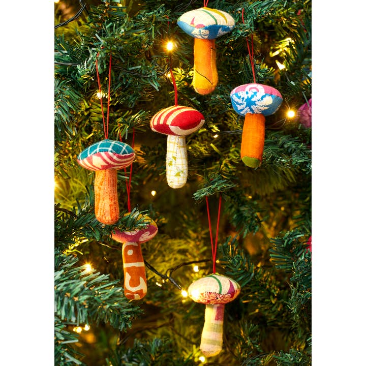 Namaste - Wholesale Ornament - Recycled Sari Decoration - Mushroom