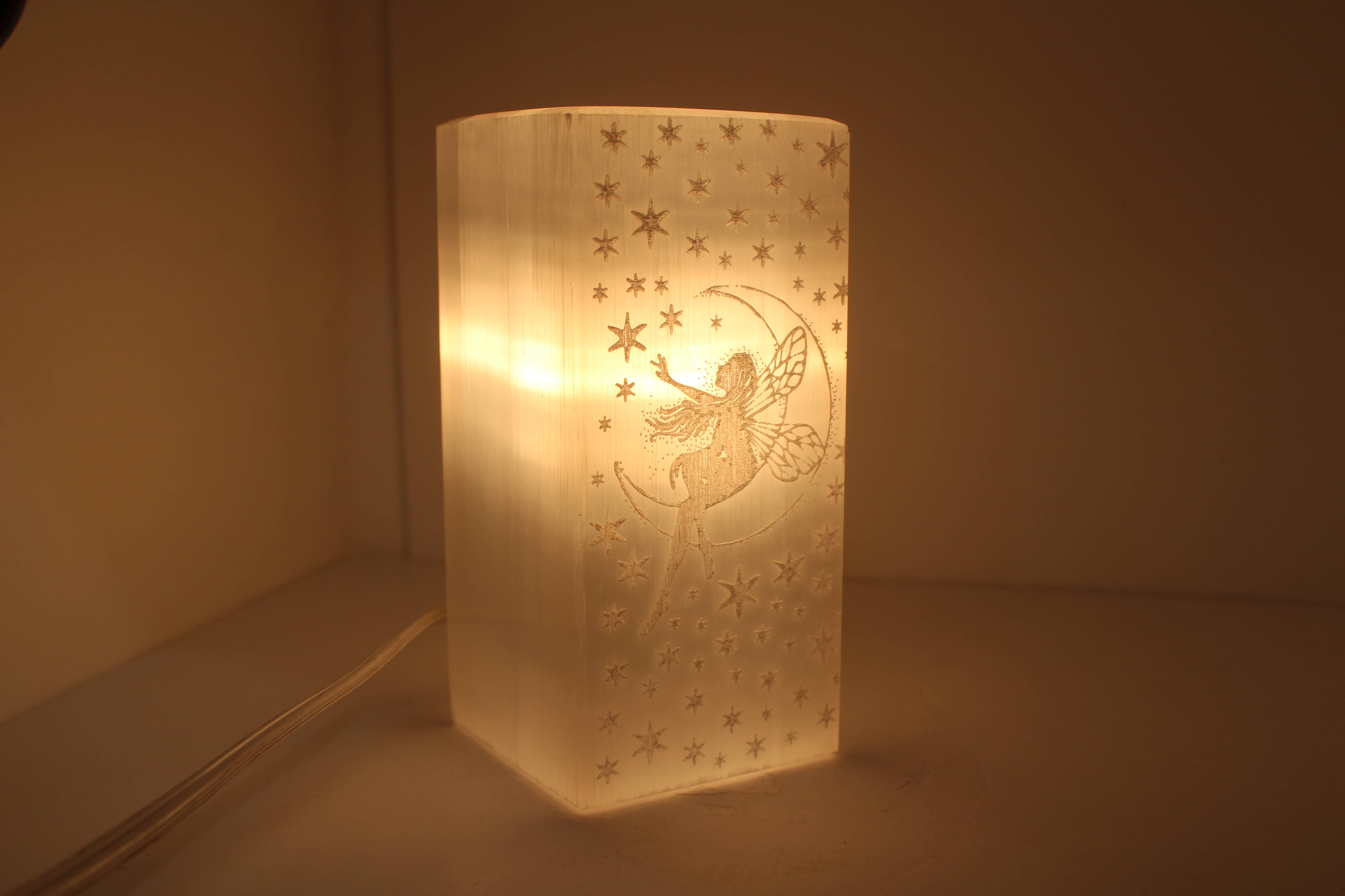 Quasar Gems USA - Wholesale Accent/Desk Lamp - Selenite Lamp Fairy Rectangle 15cm1