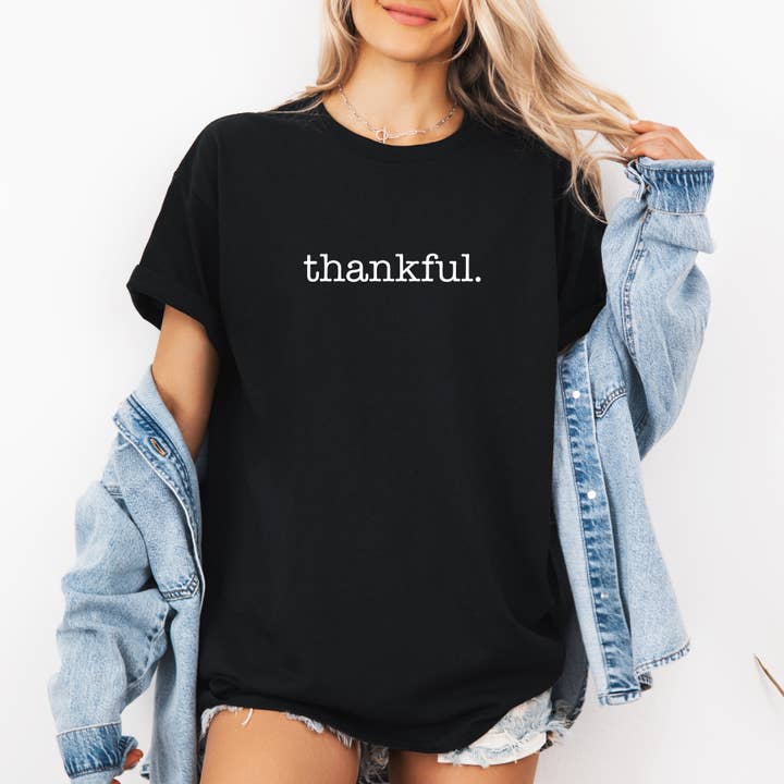 Thankful, Minimalist, Thanksgiving, Autumn, Fall, Tshirt for wholesale by Refinery Number One LLC
