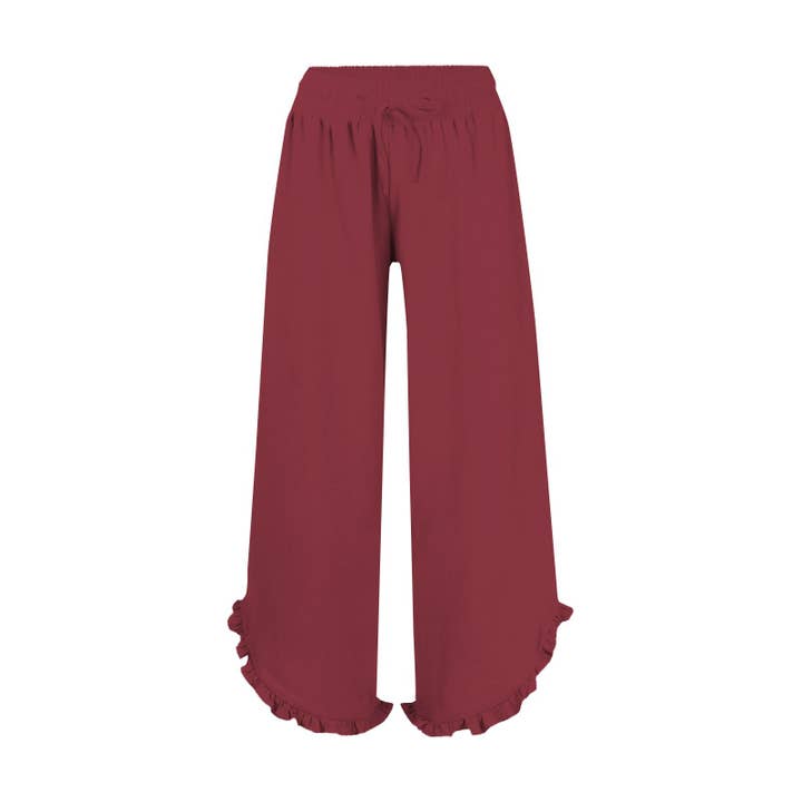 Rosa Clothing - Wholesale Pants - Women's - Casual ruffle shirred wide-leg crop pants3