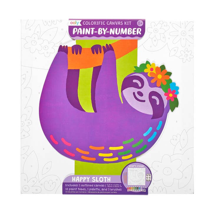 Colorific Canvas Paint by Number Kit: Happy Sloth - 15 PC Se for wholesale by OOLY
