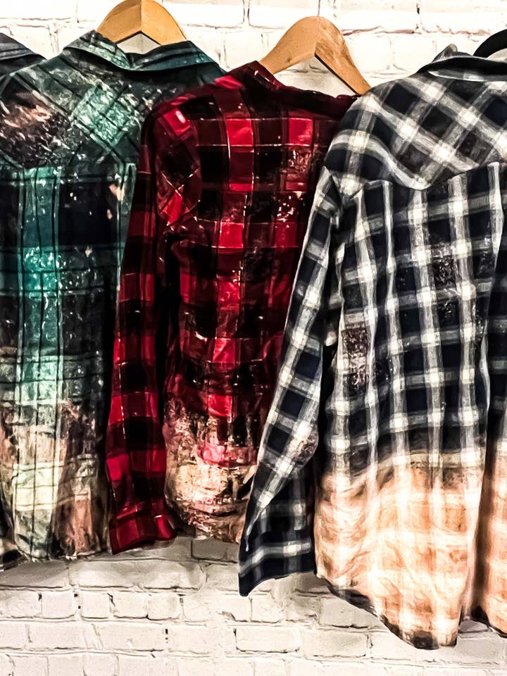 BLEACHED FLANNEL SIZE RUN S-XL UPCYCLED for wholesale by MM Custom Apparel