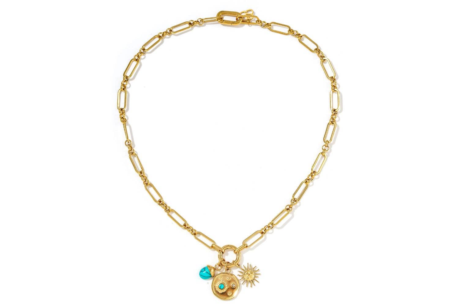 Boho Betty – wholesale Pendant/charm necklace – Luma Turquoise Howlite Detachable Charm Pendant Gold Necklace1