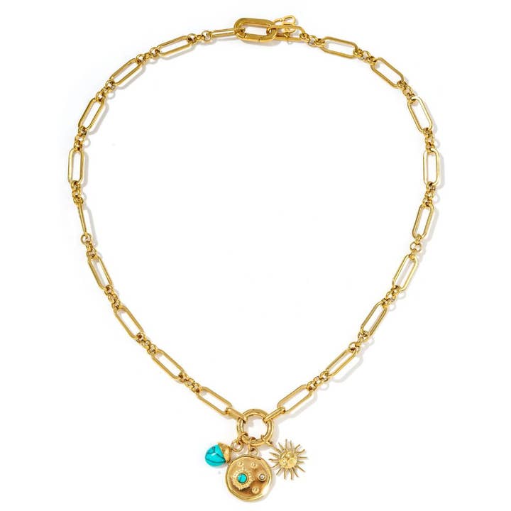Boho Betty – wholesale Pendant/charm necklace – Luma Turquoise Howlite Detachable Charm Pendant Gold Necklace1