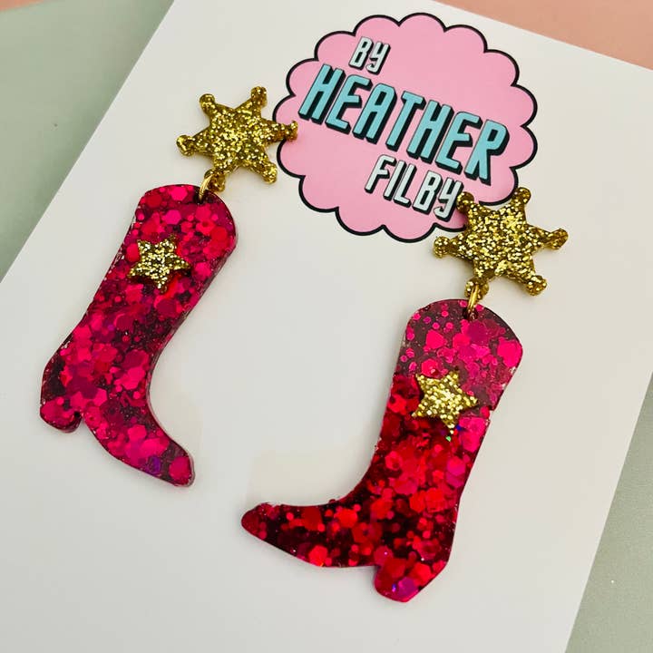 By Heather Filby - Wholesale Dangle Earrings - Cowboy Boot Glitter Earrings (MORE COLOURS) - Best Seller26