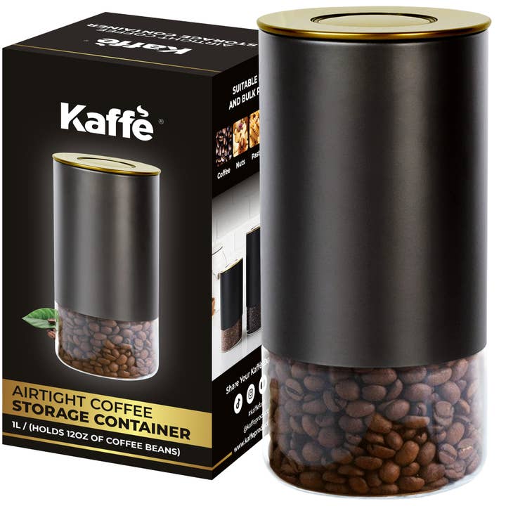 Kaffe - Vente Boîtes - Contenant de rangement pour boîte à café Kaffe Noir/Or Rond