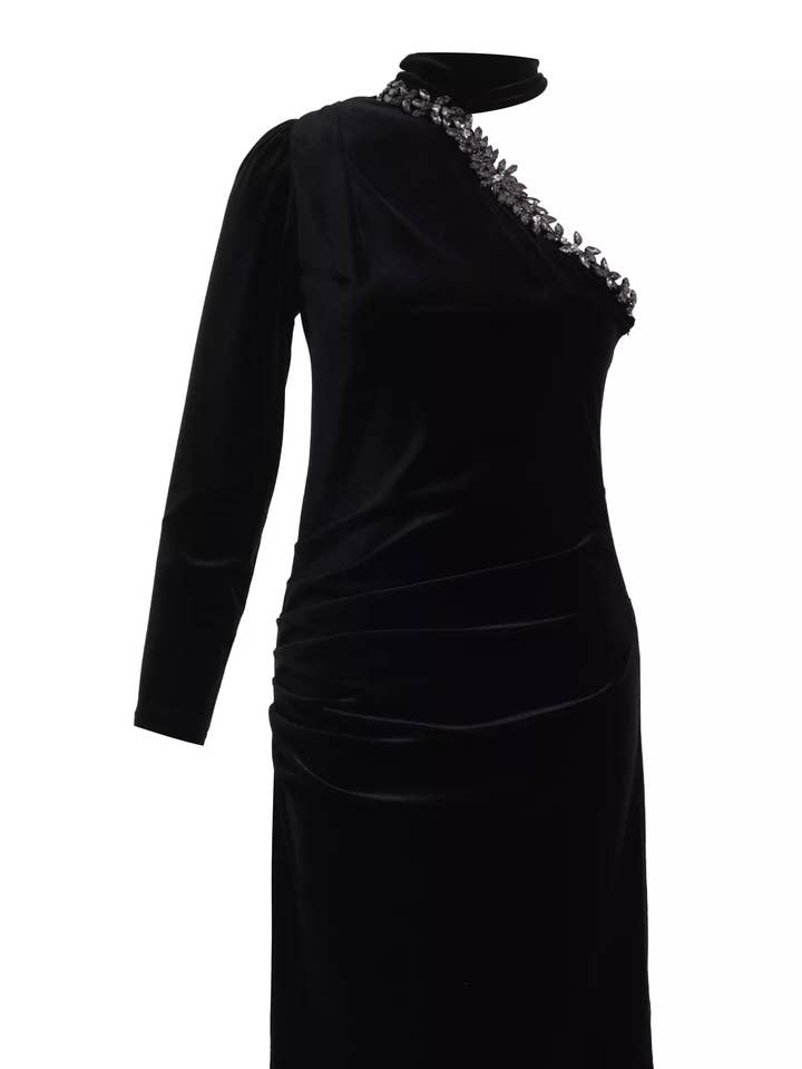 Robe Mini en Velours Noir à Manche Unique pour la vente par Noece