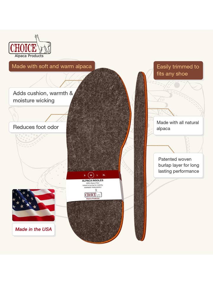 Choice Alpaca Products - Wholesale Inserts/Soles - Unisex - American Choice Alpaca Foot Warmers - Shoe Inserts - Insoles
