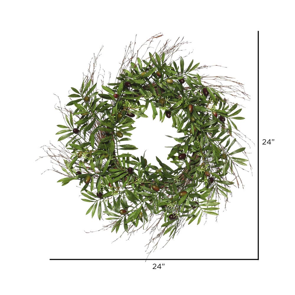Vickerman 24" Green Olive Leaf Wreath Indoor only for wholesale on Faire2