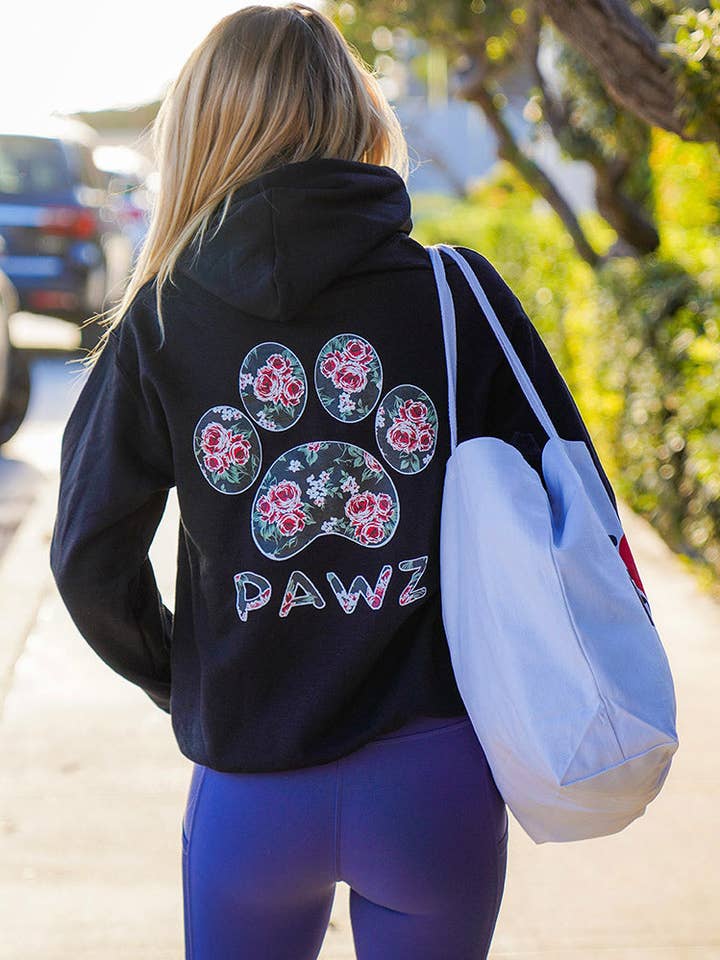 Rose Print Black Hoodie for wholesale by PAWZ