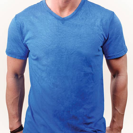 Blaues Palisade-T-Shirt mit V-Ausschnitt und Crinkle-Med, nur Größe 2XL für den Großhandel von Wicked Quick