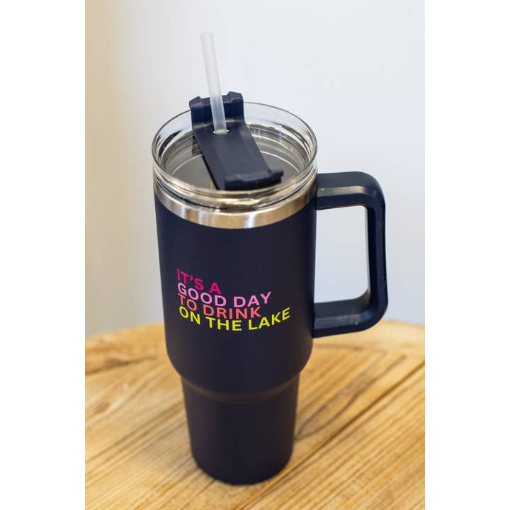 Panache Apparel Co. - Wholesale Insulated Mug/Tumbler - 40oz Navy Drink On The Lake Tumbler
