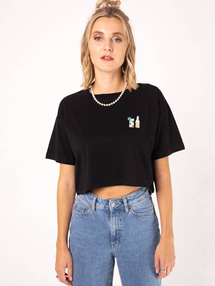 Gin and tonic | Embroidered organic cotton crop top for wholesale by Fashion Drinks
