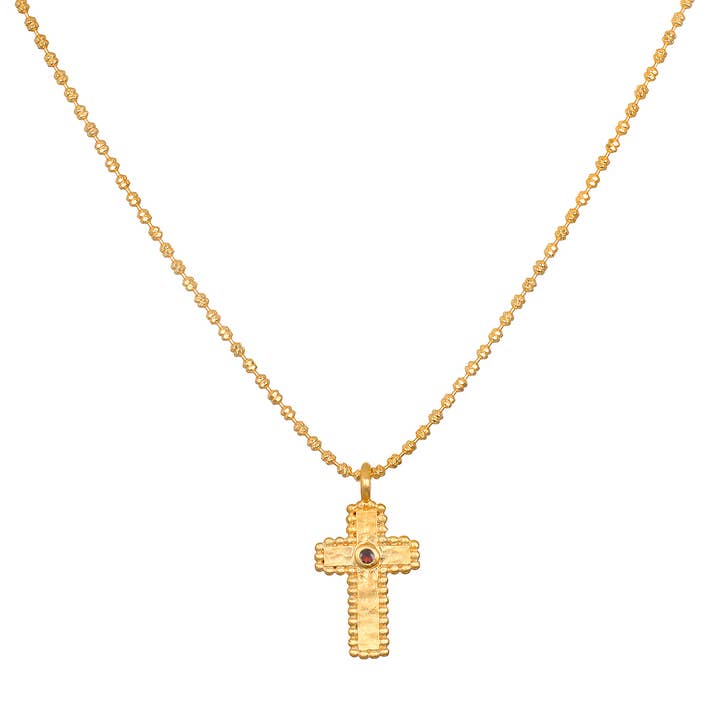 Satya Jewelry - Wholesale Pendant/Charm Necklace - Unwavering Faith Garnet Cross Necklace