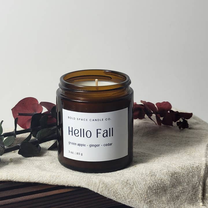 Bold Space Candle Co. - Wholesale Jar/Filled Candle - Hello Fall- 3 oz. Amber Soy Candle | Apple, Cedar & Ginger1