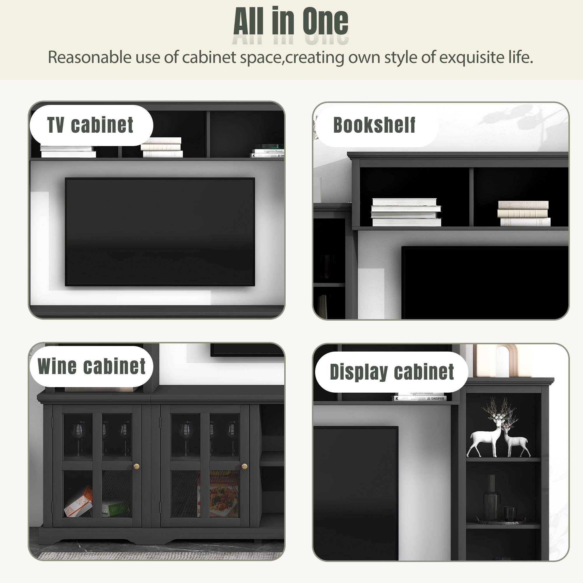 HOMYCASA DESIGN INC - Vente Console - Meuble TV avec étagères et armoires, unité murale avec pont7