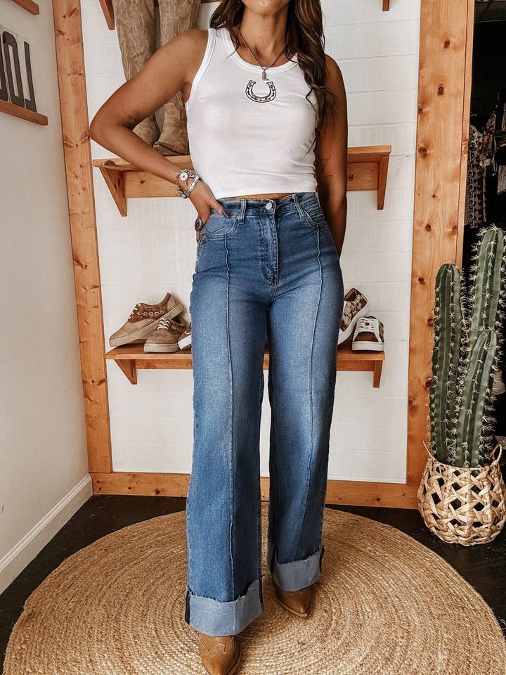 Blue Wild Western Cowboy 90‘S Inspired straight leg jeans for wholesale on Faire3