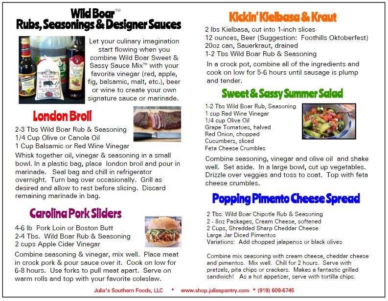 Julia's Southern Foods, LLC - Wholesale Rub - Julia's Pantry Wild Boar Chipotle Dry Sugar Rub, 8oz Cloth7