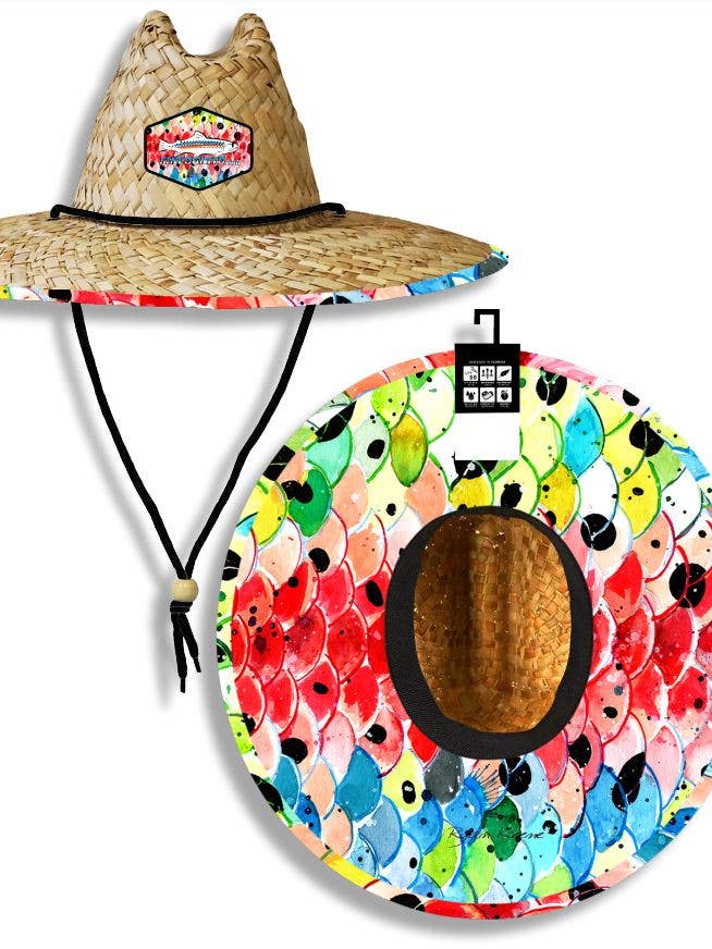 Rainbow #3 Fish Print Patterned Straw Sun Hat for wholesale by Cognito Brands, Inc.