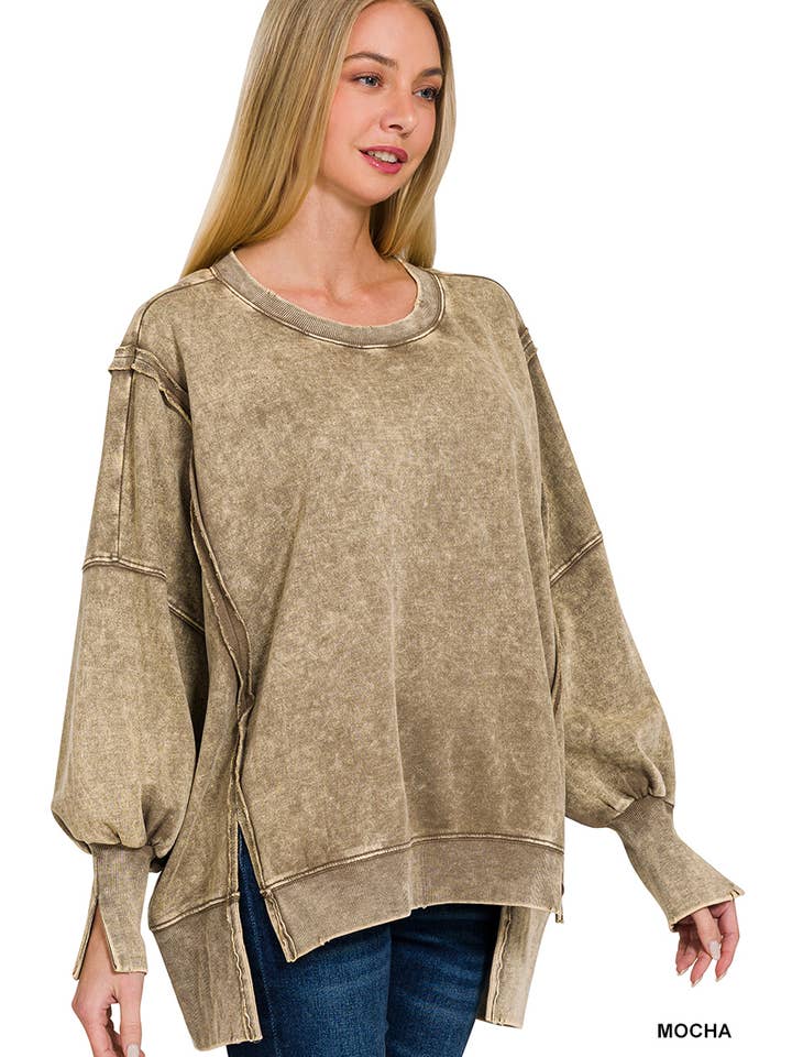 42POPS - Wholesale Sweatshirt - Women's - Split Cuff Washed Oversized Sweatshirt23