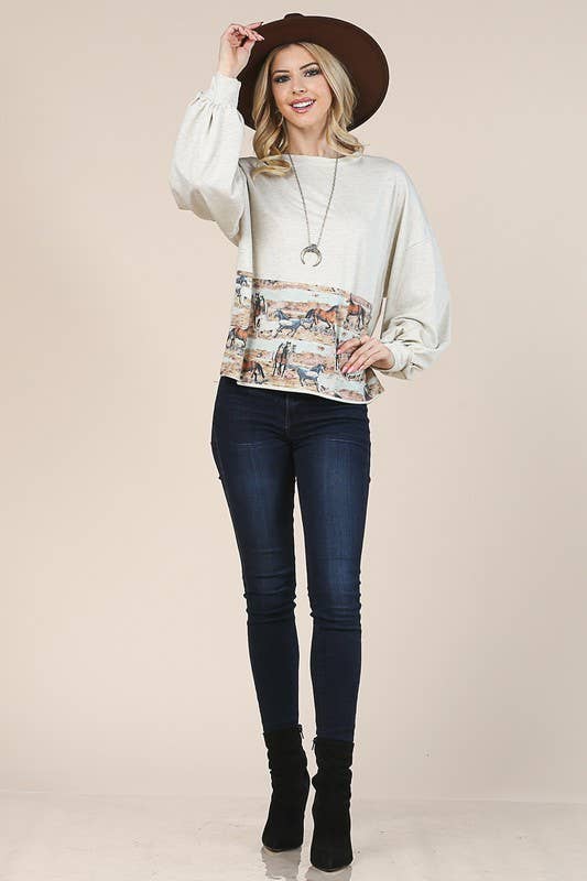 AVEIA AV1171-LISA HORSE GRAPHIC TERRY TOP FRANCÊS para venda a revendedores na Faire2