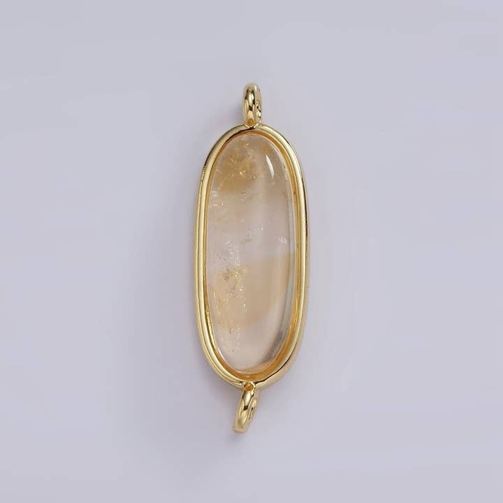 Aim Eternal - Wholesale Individual Charm/Pendant - 14K Gold Filled 24mm Natural Gemstone Oblong Bezel Connector | G229 - G2371