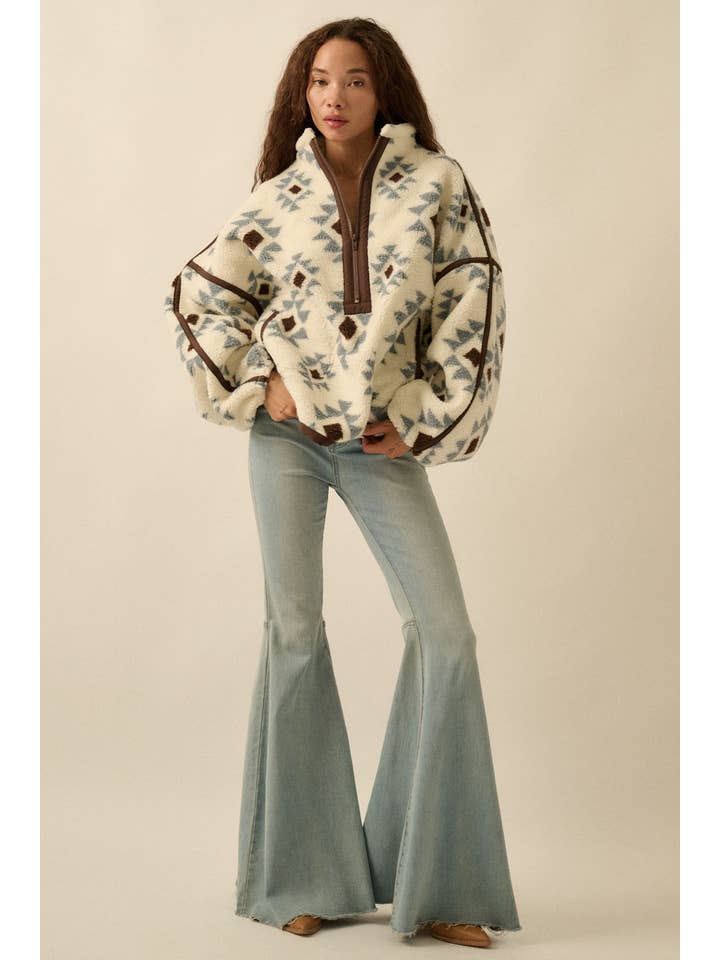 Promesa USA - Wholesale Knit Sweater - Women's - Geometric-Print Sherpa Fleece Half-Zip Pullover12