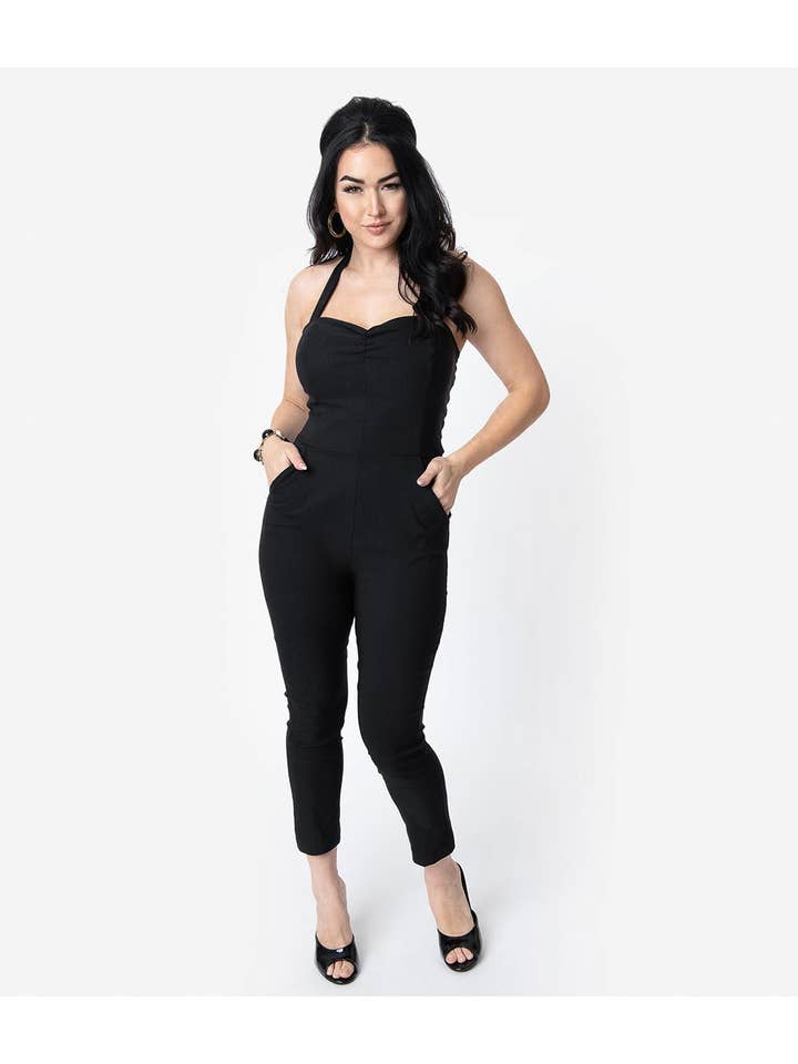 Unique Vintage - Wholesale Jumpsuit - Women's - Unique Vintage 1950s Black Halter Marcel Jumpsuit