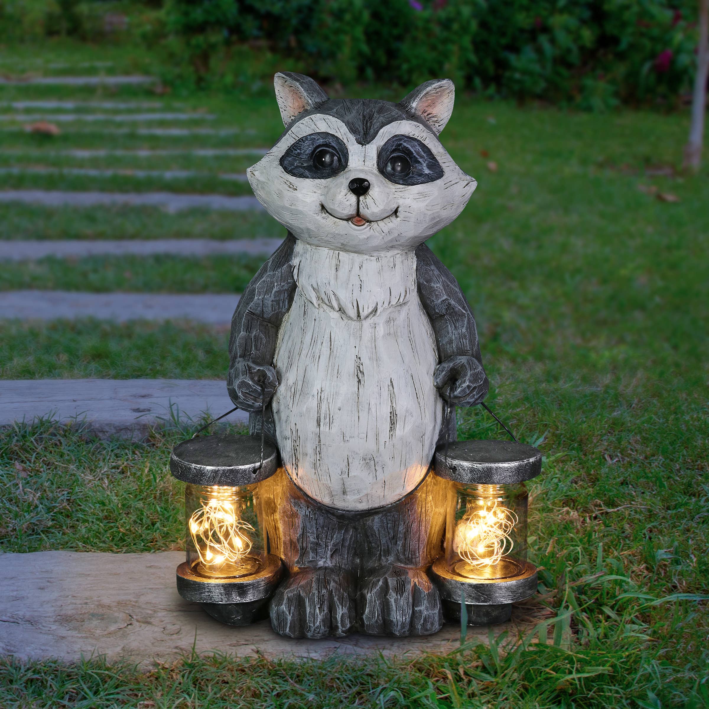 Exhart - Wholesale Outdoor Ornament/Decor - Solar Firefly Jar Raccoon Statue2