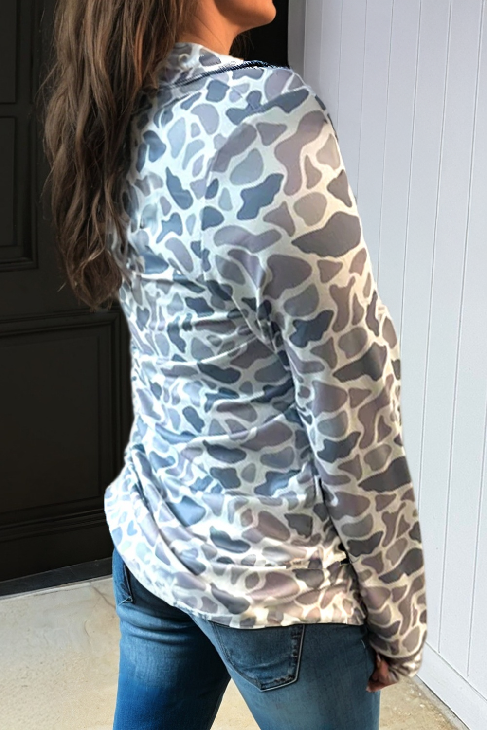Gris Sweat-shirt à capuche avec poche kangourou zippée LAS Camouflage (S-XL) en vente sur Faire1