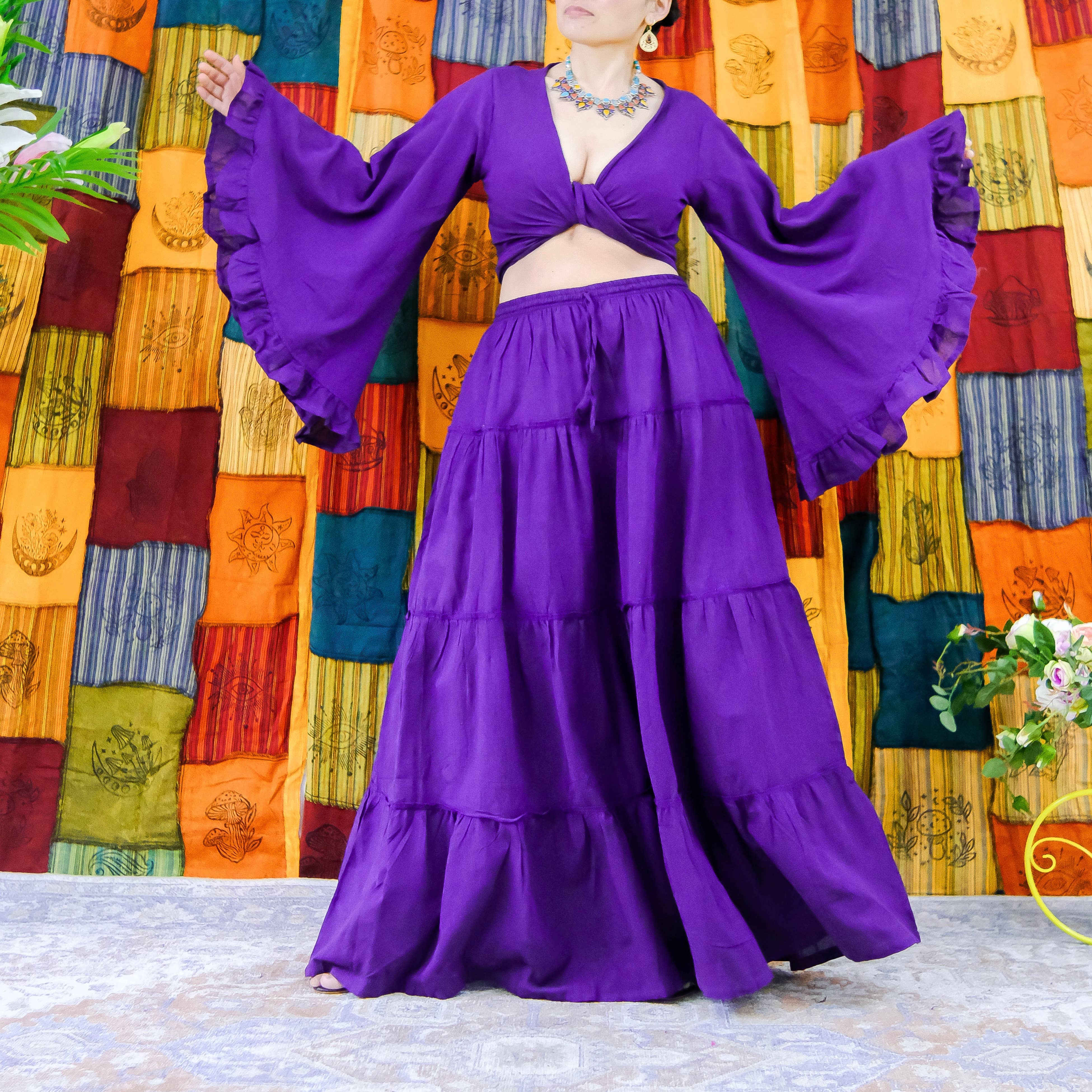 Karma Nepal Crafts - Vendita all'ingrosso Completo top e gonna - Donna - Set top con gonna fluida in cotone a strati con maniche a balze4