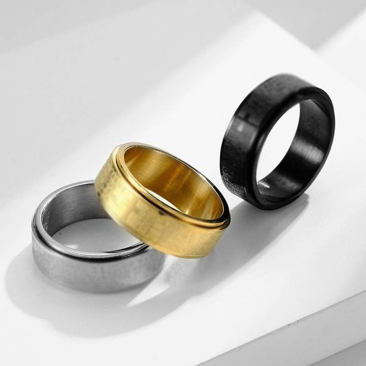 Cross Anxiety Fidget Spinner Band Ring in Stainless Steel for wholesale by Perimade & Co. LLC