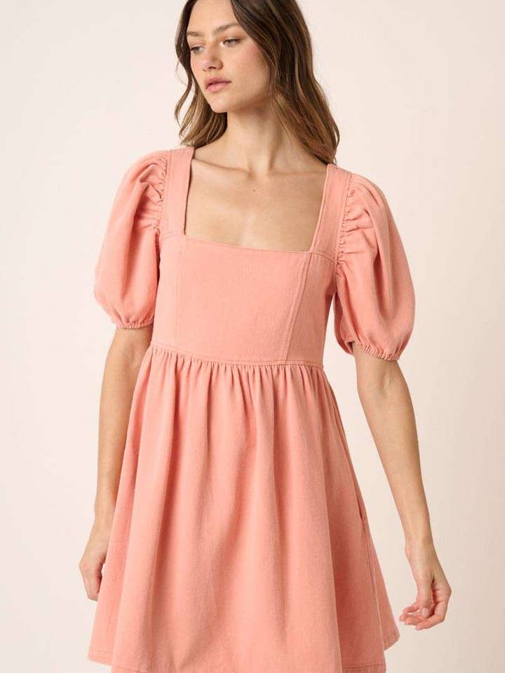 ABITO BABYDOLL IN DENIM LAVATO CON MANICHE A SBUFFO per la vendita all'ingrosso da parte di mittoshop