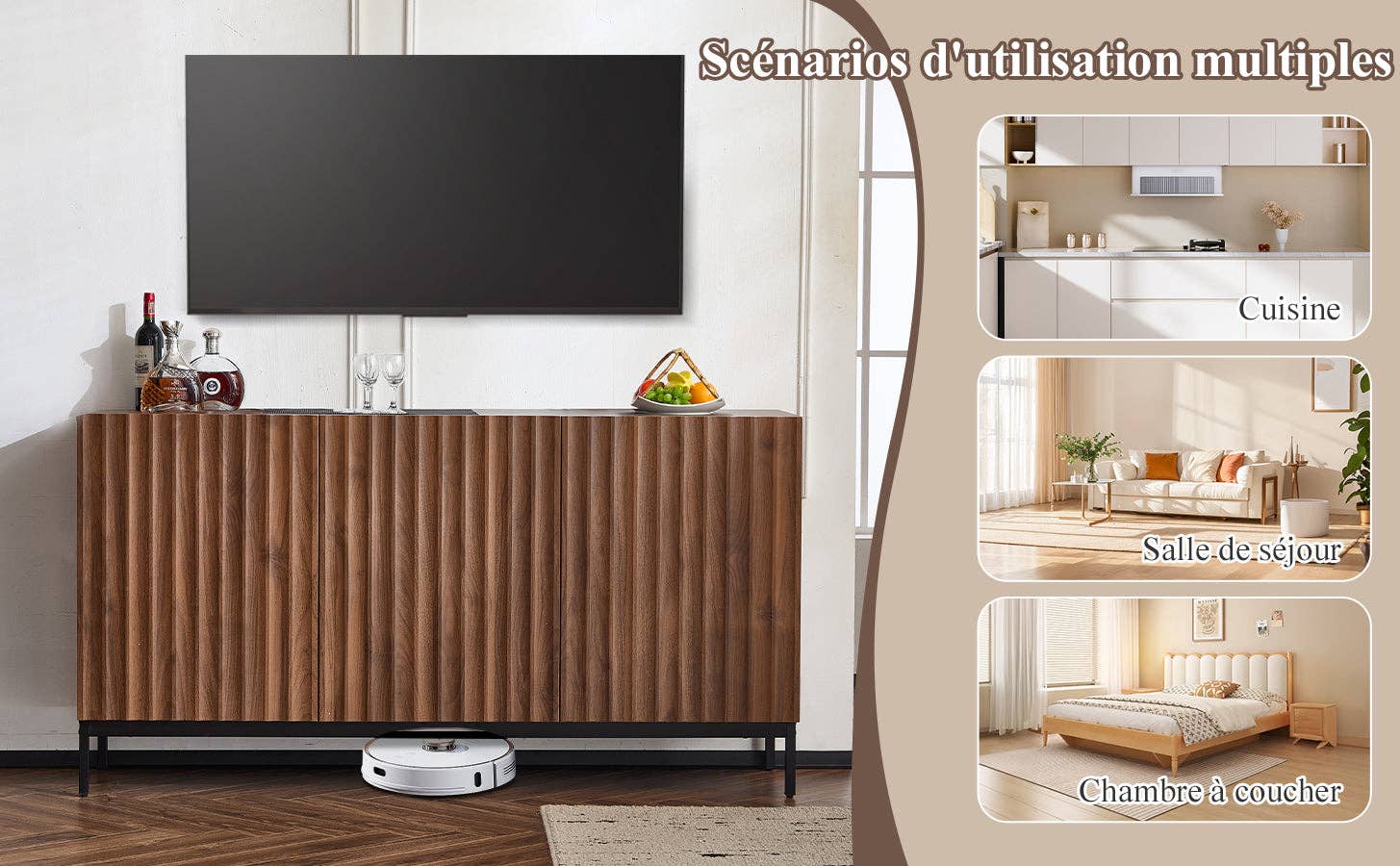 Urban Meuble – wholesale Skänk – Buffé i mörk ådrad vintage ek-effekt med vågig 3D-yta 150x40x80cm GHOTS21