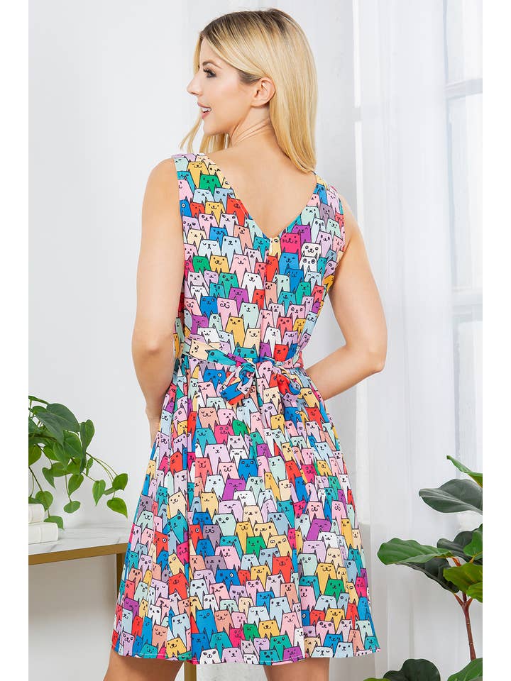 LA Soul - Wholesale Dress - Women's - Colorful Cat Skater Dress