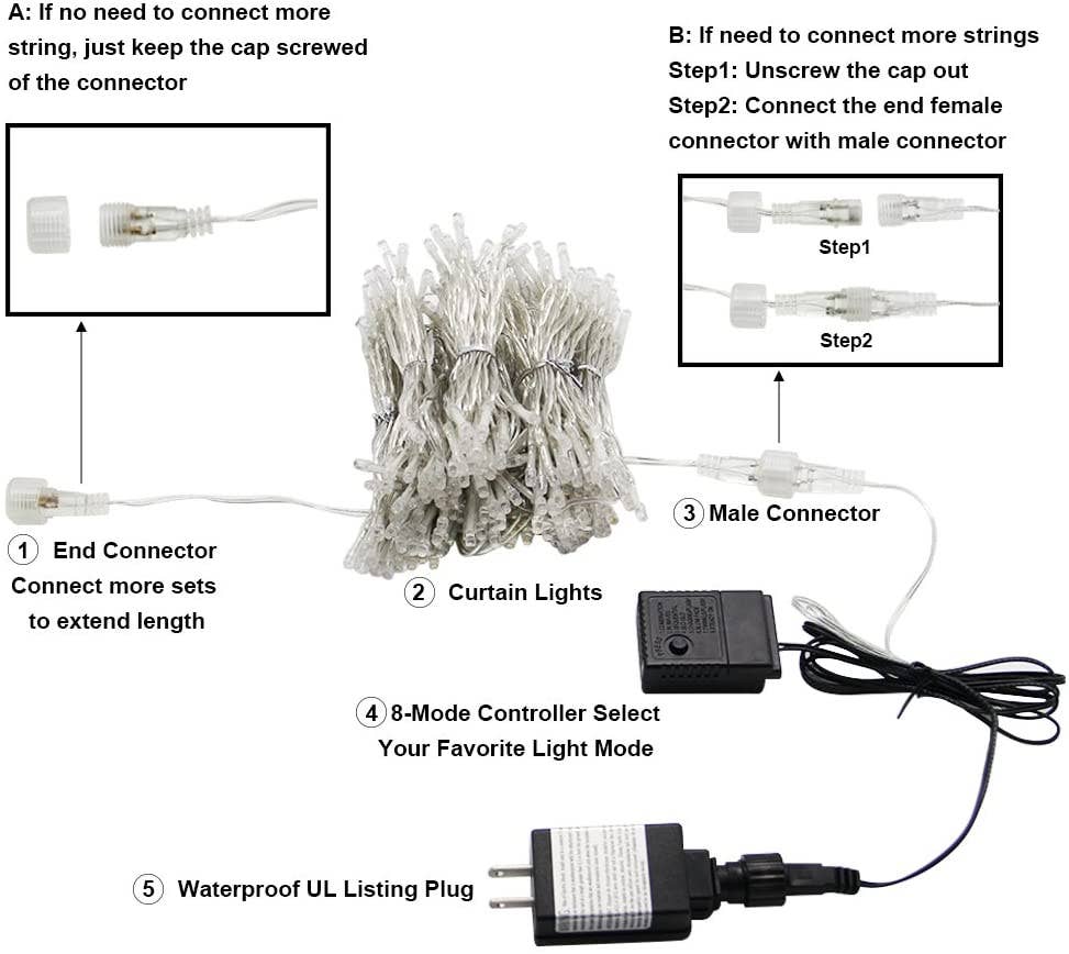 YI LIGHTING LLC - Wholesale String Lights - 6.6ft x 9.8ft LED Curtain String Light 300-LED with Remote8